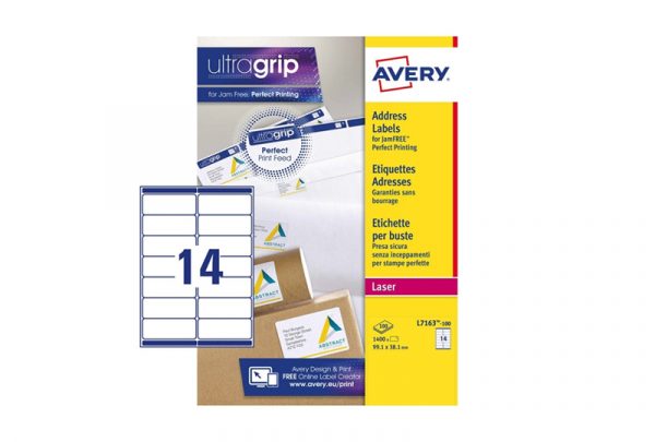 Avery Address Labels L7163-100 99.1 x 38.1 mm, Laser, white