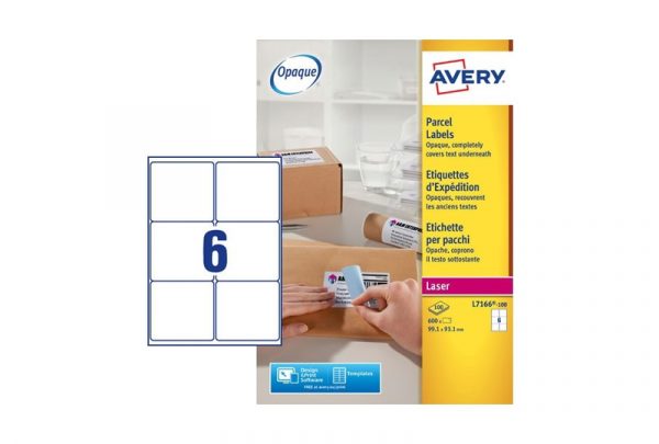 Avery BlockOut™ Parcel Labels L7166B-100 99.1 x 93.1 mm, B/W Laser, Colour Laser, Laser, white