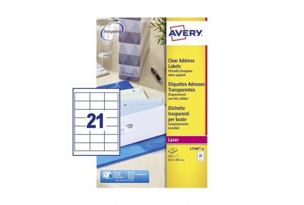 Avery Address Labels L7560-25 63.5 x 38.1 mm, Laser, clear