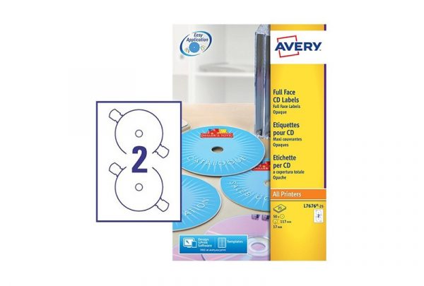 Avery CD Labels L7676-25 117 mm, Laser, Matt