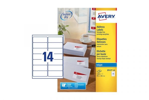 Avery Address Labels J8163-100 99.1 x 38.1 mm, Inkjet, white