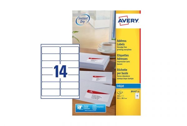 Avery Address Labels J8163-25 99.1 x 38.1 mm, Inkjet, white
