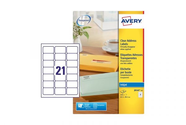 Avery Address Labels J8560-10 63.5 x 38.1 mm, Inkjet, clear