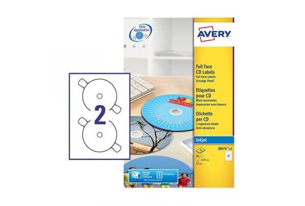 Avery CD Labels J8676-100 117 mm, Inkjet, Matt
