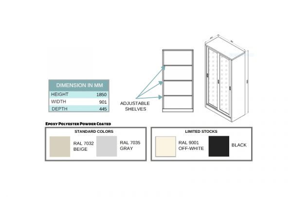 RXL101SG - Full Height Office Cupboard Sliding Glass Door With 3 Adjustable Shelves - Image 2