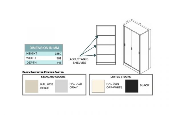 RXL101SS - Full Height Office Cupboard Sliding Steel Door With 3 Adjustable Shelves - Image 2