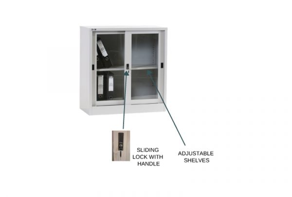 RXL102SG - Low Height Office Cupboard Sliding Glass Door With 1 Adjustable Shelf