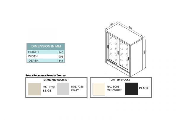 RXL102SG - Low Height Office Cupboard Sliding Glass Door With 1 Adjustable Shelf - Image 2