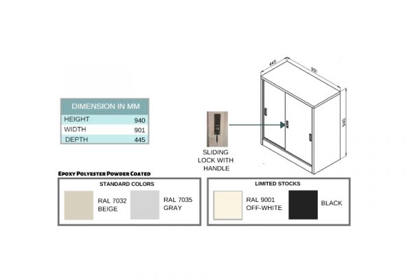 RXL102SS - Low Height Sliding Steel Cupboard with 1 adjustable shelf - Image 3