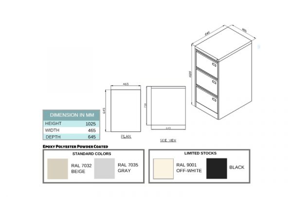 RXL303ST - 3 Drawer Filing Cabinet - Image 2