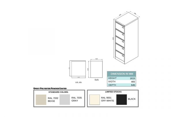 RXL305ST - 5 Drawer Filing Cabinet - Image 2