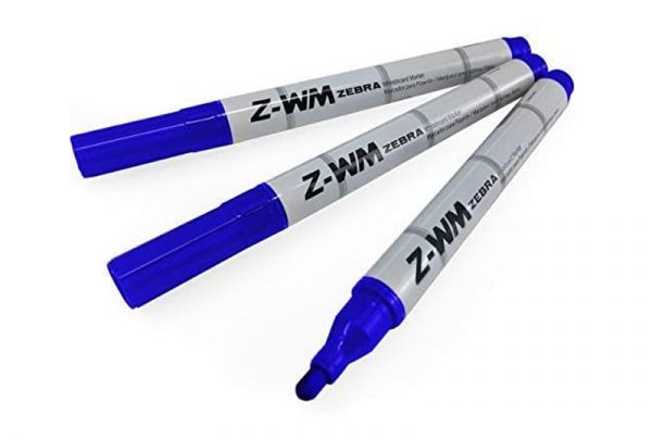 Zebra Z-WM Whiteboard Marker Pen - 2.0mm Bullet Tip - Blue - Pack of 3 - Image 2