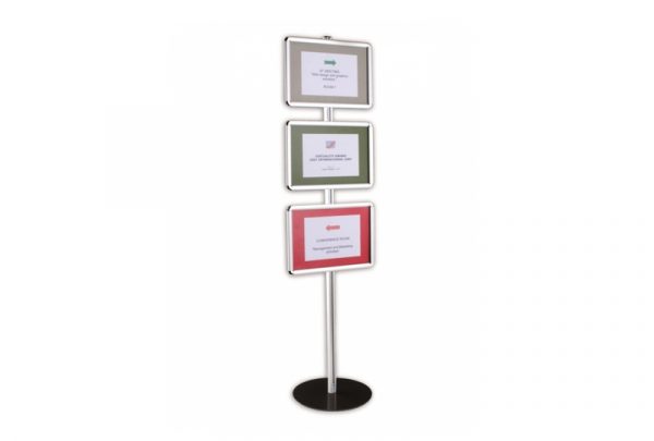 Sign pedestals single upright with snap-open frames